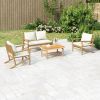 4 Piece Patio Lounge Set with Cream White Cushions Bamboo