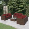 7 Piece Patio Lounge Set with Cushions Poly Rattan Brown