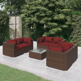 7 Piece Patio Lounge Set with Cushions Poly Rattan Brown