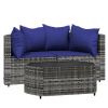3 Piece Patio Lounge Set with Cushions Gray Poly Rattan