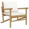 4 Piece Patio Lounge Set with Cream White Cushions Bamboo