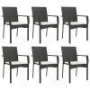 7 Piece Patio Dining Set with Cushions Black Poly Rattan