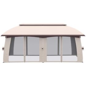 Outdoor Patio Gazebo 10' x 20' Gazebo Canopy Shelter with Netting Beige-AS