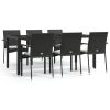 7 Piece Patio Dining Set with Cushions Black Poly Rattan
