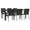 7 Piece Patio Dining Set with Cushions Black Poly Rattan
