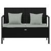 2-Seater Patio Bench with Cushions Black Poly Rattan