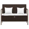 2-Seater Patio Bench with Cushions Brown Poly Rattan