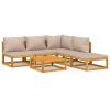 6 Piece Patio Lounge Set with Taupe Cushions Solid Wood