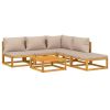 6 Piece Patio Lounge Set with Taupe Cushions Solid Wood
