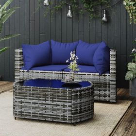 3 Piece Patio Lounge Set with Cushions Gray Poly Rattan