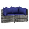 3 Piece Patio Lounge Set with Cushions Gray Poly Rattan