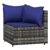 3 Piece Patio Lounge Set with Cushions Gray Poly Rattan