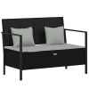 2-Seater Patio Bench with Cushions Black Poly Rattan