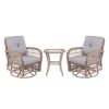 3 Pieces Outdoor Wicker Swive Rocking Chair Set, Patio Bistro Sets with 2 Rattan Rocker Chairs and Glass Coffee Table for Backyard
