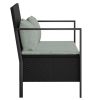 2-Seater Patio Bench with Cushions Black Poly Rattan