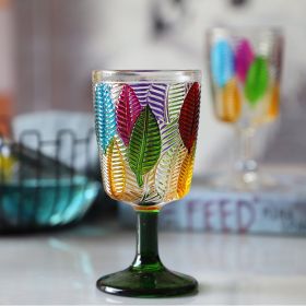 Vintage Painted Leaf High Foot Red Wine Cup (Option: Green Cup Bottom)