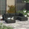 5 Piece Patio Lounge Set with Cushions Poly Rattan Black