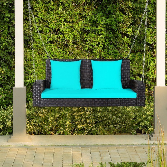 2-Person Patio Rattan Porch Swing with Cushions 2-Person Patio Rattan Porch Swing with Cushions