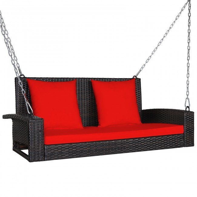 2-Person Patio Rattan Porch Swing with Cushions 2-Person Patio Rattan Porch Swing with Cushions