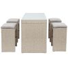 5-piece Rattan Outdoor Patio Furniture Set Bar Dining Table Set with 4 Stools